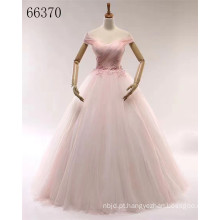 2017 Gorgeous Off Shoulder Flower Appliqued On Cintura Cinza Rosa Sexy Ball Gown Vestido de Noiva